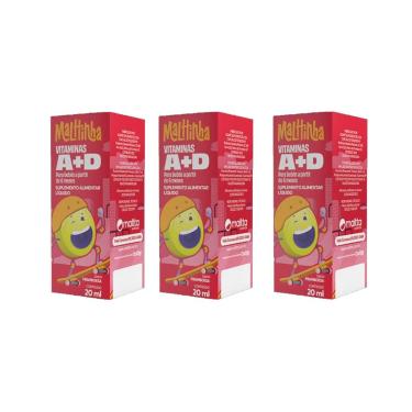 Imagem de Kit 3 Vitaminas A+D gotas 3x20ml Sabor Framboesa Malttinha Maltta-Unissex