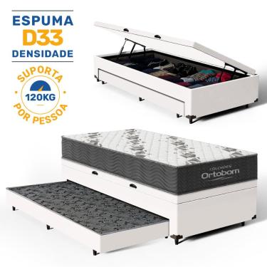 Imagem de Cama Box Baú com Colchão de Espuma D33 Ortopédico Ortobom Airtech 100 + Auxiliar Unique Solteiro 88cm