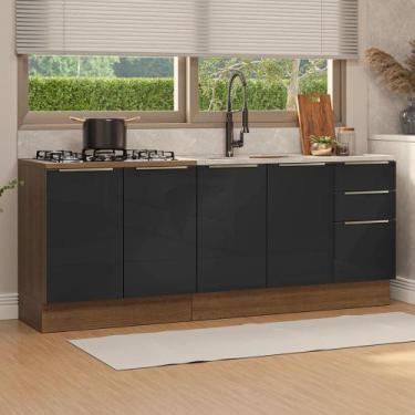 Imagem de Armário De Cozinha Compacta 200 Cm Rustic/preto Lux Madesa 05 Rustic/p