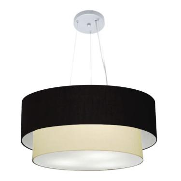 Imagem de Lustre Pendente Duplo Cilíndrico MD-4179 com Cúpula em Tecido Grande Fio Ajustável Pret...