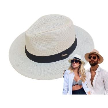 Imagem de Chapéu Panamá OEM Moda Aba Larga Palha Sintética Shantung Único 58-60 Branco Praia Casual Unissex