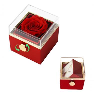 Imagem de Caixa com Rosa Preservada Flor Eterna com Joia Colar Coração Durabilidade 3 a 5 Anos Ro...