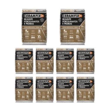 Imagem de Kit 10 Rejunte Porcelanatos E Pedras Branco 1kg Ceramfix