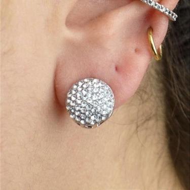 Imagem de Argolinhas circle plus ródio com aplicação de strass e fecho click - n