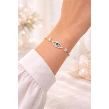 Imagem de Pulseira Feminina em Ouro 18k Olho Grego - Sofistgold