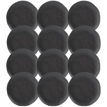 Imagem de Jogo 12 Pratos de Sobremesa Porto Brasil 19cm Cerâmica Preto Fosco Mou