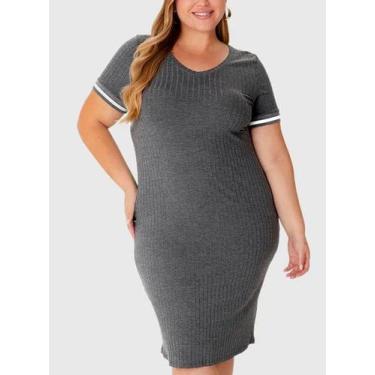 Imagem de Vestido Curto Malwee 1000126673 Feminino Plus Size Decote V Canelado V