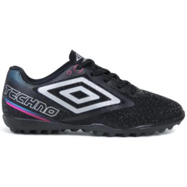 Imagem de Chuteira Society Umbro Techno II Juvenil, 30, Preto, Cinza, Azul
