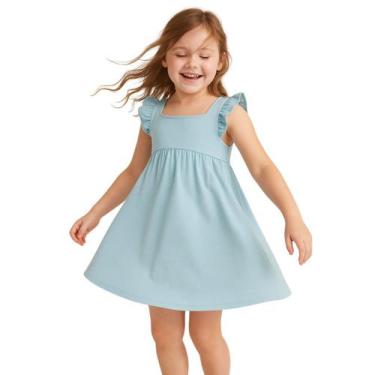 Imagem de Vestido Infantil Feminino Azul com Babado nas Mangas Meninas - Trick N