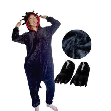 Imagem de Kit Pijama Dragão Banguela Com Pantufa Kigurumi Fúria da Noite - Amo K