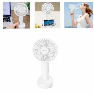 Imagem de Mini Ventilador Portátil Recarregável de Mesa Usb com Suporte para Celular 3 Velocidades Branco 5V Climatizador