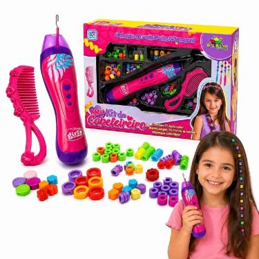 Imagem de Kit Beleza Infantil Cabeleireiro para Fazer Tererê com Aplicador de Miçangas e Pente Art Brink