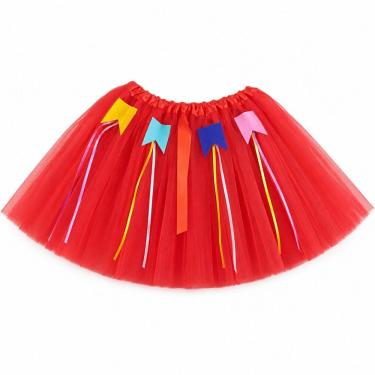 Imagem de Saia de Tule Junina Infantil com Bandeirinhas e Fitas 30CM Vermelha Extra Festas