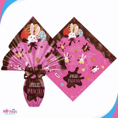 Imagem de Kit 25 Sacos para Ovos de Páscoa Chocolatier em Polipropileno 24X24CM para 100g a 150g Rosa OEM