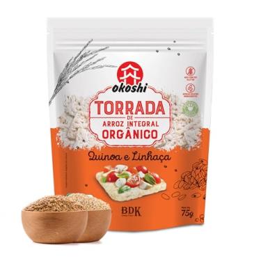 Imagem de OKOSHI - Torrada de Arroz Integral Orgânico Quinoa e Linhaça - Bolacha de arroz, Snacks Fit de Baixa Caloria - Vegano, Sem Açúcar, Baixo Sódio, Sem Glúten, Sem Lactose, Sem Gordura Trans, Kosher - 75g