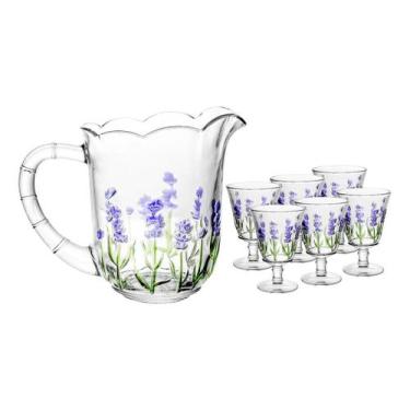 Imagem de Jogo Jarra 1,3l Com 6 Taças 240ml Lavanda Hand Cristal Lyor