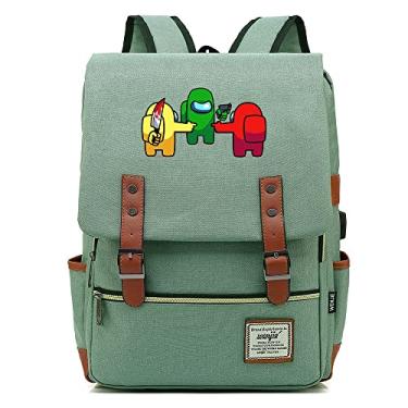 Imagem de Mochila retrô com estampa de jogo Among Game, mochila escolar retrô unissex (com USB), Verde, Large, Clássico