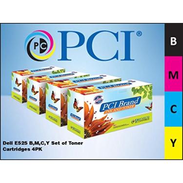 Imagem de Cartucho de toner de substituição compatível com a marca PCI para Dell E525 B, M, C, Y, pacote com 4 cartuchos de toner de rendimento de 6,2 K