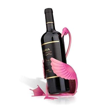 Imagem de Ornamentos Suporte de vinho Flamingo Prateleira de vinho Escultura de metal Artesanato Decoração de casa Rosa