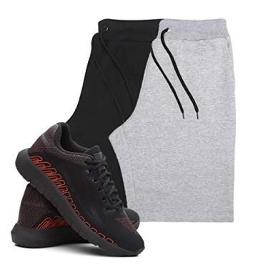 Imagem de KIT 2 BERMUDAS MASCULINA ALGODÃO ACADEMIA + TÊNIS MASCULINO CORRIDA CONFORTO - Preto/Cinza - Preto GG/42