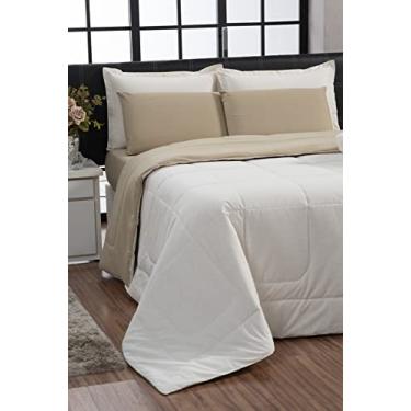 Imagem de Kit Edredom Queen Jogo de Cama 100% Algodão 200 fios (Capuccino e Branco)