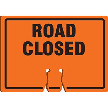 Imagem de Accuform Placa de aviso de plástico com cone de trânsito FBC736, legenda "estrada fechada", 25,4 cm comprimento x 35,5 cm largura x 0,2 cm espessura, preto sobre laranja