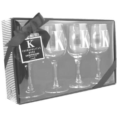 Imagem de Cosmopolitan Home by Mud Pie, conjunto de 4, taças de vinho com haste de 355 ml com monograma K