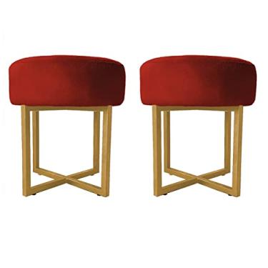 Imagem de 02 Puff Decorativo Madrid Luxo Dourado Assento Suede Bordô - Folk Móveis
