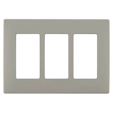 Imagem de Leviton Renu Placa de parede de encaixe sem parafuso de três grupos, REWP3-WS, fumaça de madeira