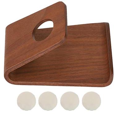 Imagem de Ciglow Suporte de mesa para telefone móvel portátil de madeira suporte de mesa com 4 almofadas antiderrapantes para iPhone/iwatch (café)