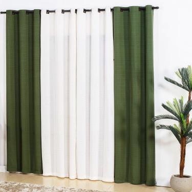 Imagem de Cortina Para Sala 4,00x2,50 Bicolor Verde e Branca Admirare