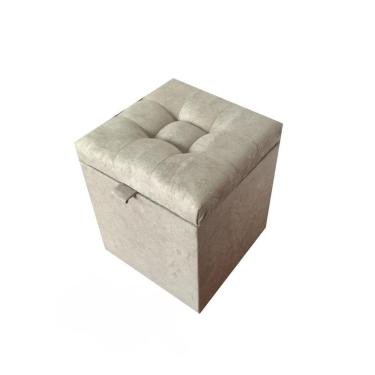 Imagem de Puff Baú Quadrado Em Suede Amassado 35 Cm - Creme