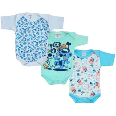Imagem de Kit 3 Peças Body Manga Curta Estampado Roupa de Bebê Meninos