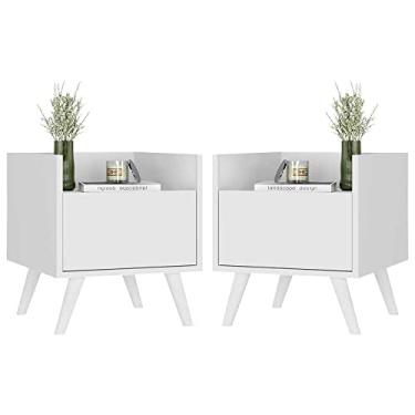 Imagem de Kit com 2 Mesas de Cabeceira 40 cm com Pés Retrô Multimóveis Mp4044 Branca