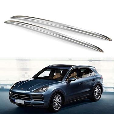 Imagem de UDP 2 peças trilho de teto de alumínio barras transversais pretas trilhos laterais bagageiro prata serve para Cayenne 2019 2020