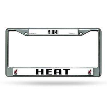 Imagem de Rico Industries Moldura de placa de licença cromada padrão NBA Miami Heat cor da equipe, 15,24 x 31,12 cm