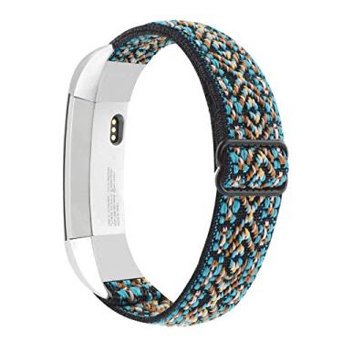 Imagem de Pulseiras elásticas ajustáveis compatíveis com Fitbit Alta/Alta HR, pulseiras de substituição respiráveis de nylon elástico macio para mulheres e homens (azul e preto)