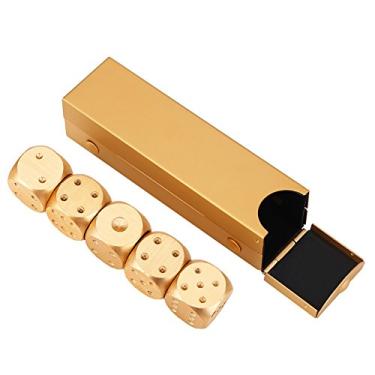 Imagem de Conjunto de dados de metal sólido de liga de alumínio de precisão da Vbestlife, conjunto de dados de jogo de mesa, jogos de pôquer, conjunto de dados com 5 peças, Gold-Rectangle Box