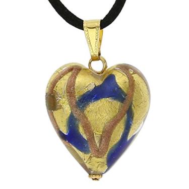Imagem de Pingente de coração de vidro Murano GlassOfVenice - Ondas Azuis Dourado, Vidro, Cristal