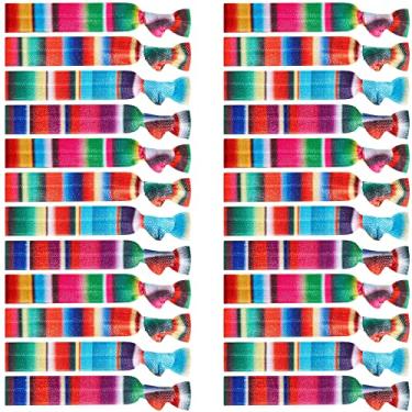 Imagem de 24 peças de laços de cabelo mexicanos fitas de cabelo mexicanas Fiesta suportes de rabo de cavalo Fiesta sem vincos laços de cabelo elásticos pulseiras mexicanas fitas de cabelo para mulheres meninas