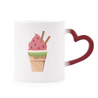 Imagem de Caneca para morfar de sorvete de cones de melancia Biscuits copo de coração vermelho sensível ao calor