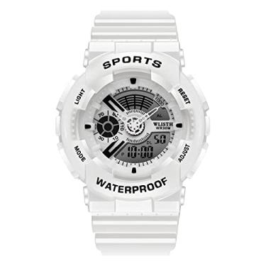 Imagem de Relógio de pulso feminino resistente à água, cronógrafo luminoso, resistente a impactos, cronômetro, coroa rosqueada, mostrador duplo, Branco e branco., militar, durável, selvagem