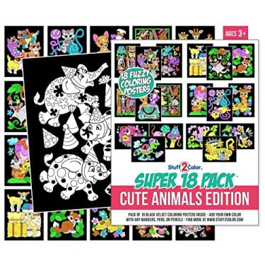 Imagem de Pacote com 18 pôsteres de colorir difusos (edição de animais fofos) – Kit de artes e artesanato para crianças, meninas e meninos – Perfeito para crianças como um projeto de tempo silencioso ou atividade familiar em ambientes fechados. (1 unidade)