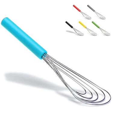 Imagem de Batedor plano de silicone antiderrapante 25,4 cm – batedor de 5 fios com 10 cabeças para cozinha cor de gelatina (azul celeste)