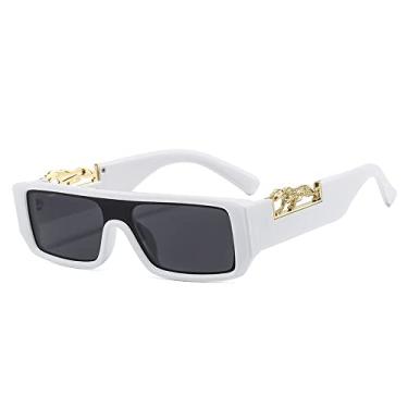 Imagem de Óculos de sol de leopardo retangular pequeno de uma peça para mulheres design de moda gradiente óculos de sol masculinos tons de hip hop óculos planos, cinza branco, tamanho único