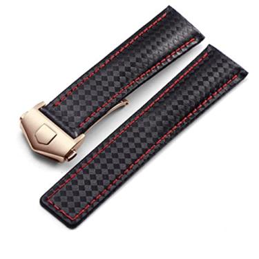 Imagem de FULNES 20 22mm para TAG heuer pulseira de relógio textura de fibra de carbono fundo de couro de vaca preto vermelho pulseira masculina com fecho de fivela dobrável (cor: fecho rosa
