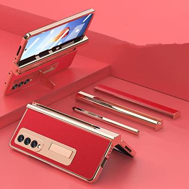 Imagem de Para Samsung Galaxy Z Fold3 4 Capa de telefone de couro galvanizado para Galaxy Z Fold4 Case Proteção total S Pen Slot com suporte, vermelho, para Z Fold4