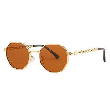 Imagem de Óculos de Sol Polígono Feminino Masculino Óculos de Sol Quadrado Lady Metal Retro Openwork Pernas Octógono Gafas De Sol,C03 Chá Dourado,Tamanho Único