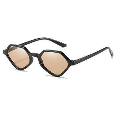 Imagem de Óculos de sol Polígono Vintage Feminino Retro Punk Olho de Gato Óculos de Sol Feminino com Armação Pequena Óculos Óculos, C1 Preto, Castanho Claro, tamanho único