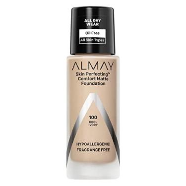 Imagem de Almay Maquiagem líquida Skin Perfecting Comfort Matte Base, hipoalergênica, sem crueldade e sem fragrância, testada por dermatologistas, 100 marfim, 30 ml